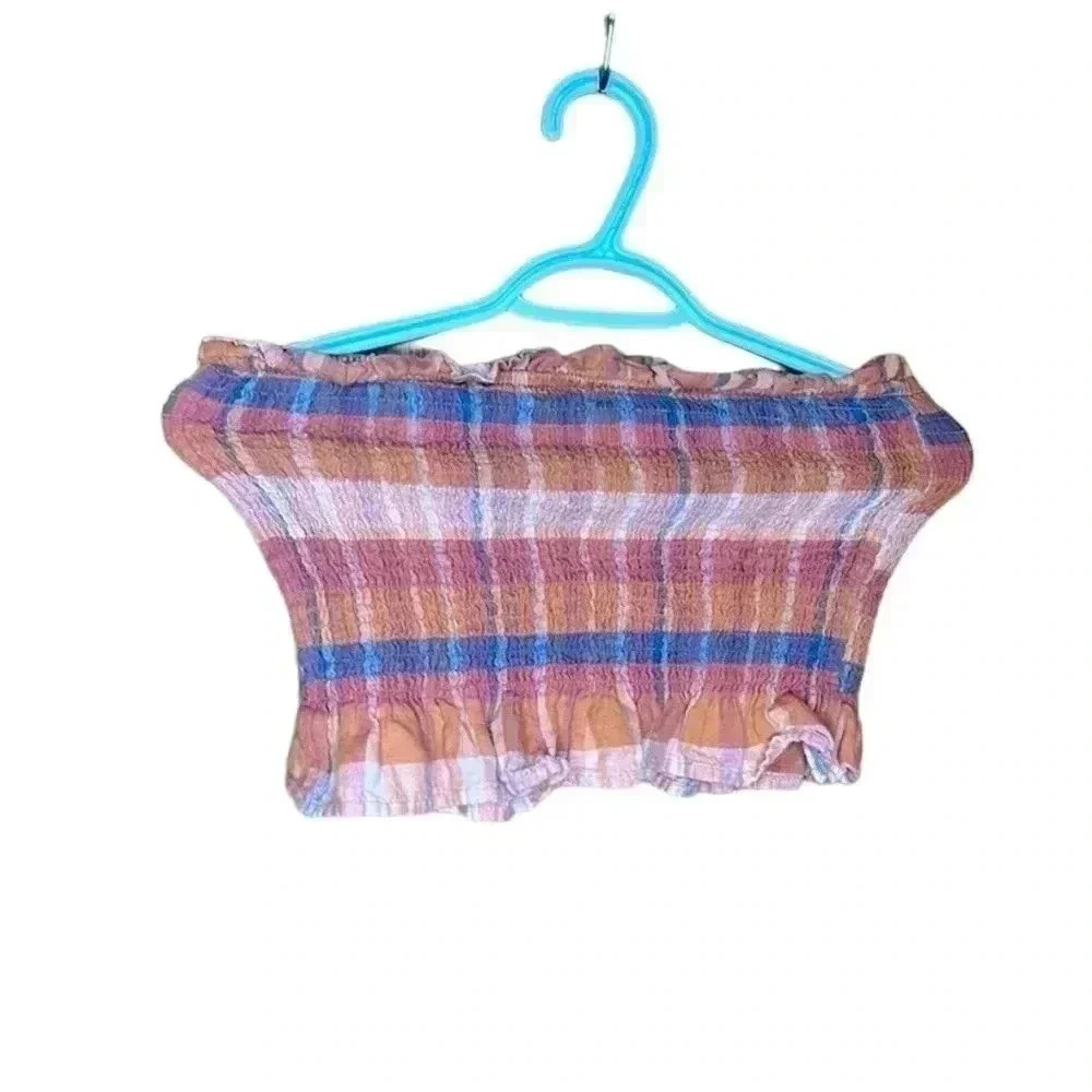 American Eagle size S tube bandeau summer top size S spring stripped button - Picture 2 of 3